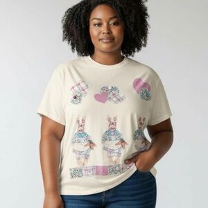 Vintage Hanes Single Stitch Easter Graphic Tee Cream T-Shirt Womens Size L